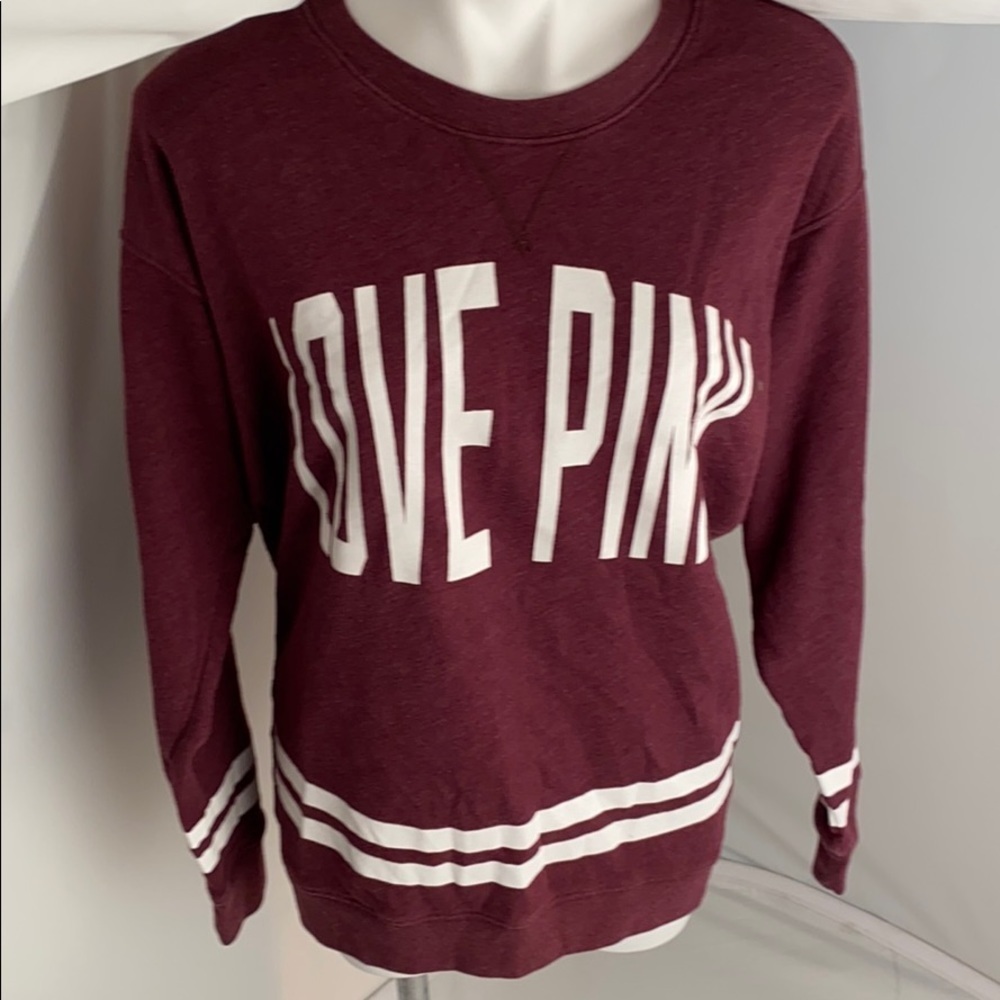 Victoria’s Secret PINK burgundy logo crew neck pullover sweatshirt S